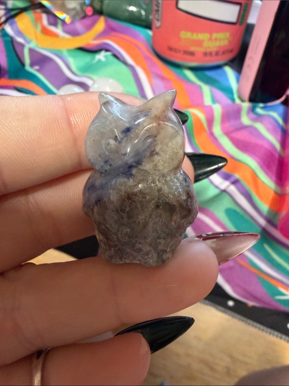 Handheld blue-Gray Owl Stone Figurine - Unbranded